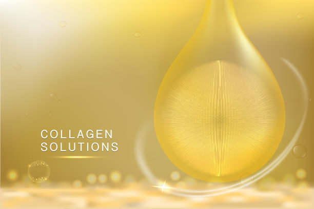 黄金胶原蛋白滴液，化妆品广告背景即用，奢侈护肤广告图片下载
