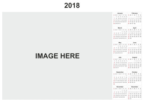 2018年日历，白色背景和空间的图像。图片下载