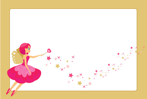 美丽的飞行仙女的性格。精灵公主与魔法棒。照片、儿童证书、儿童证书、请柬等金框设计模板图片下载