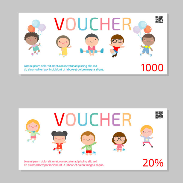 礼品券模板和孩子。凭单模板模板用五颜六色的图案。明亮的概念。矢量图图片下载