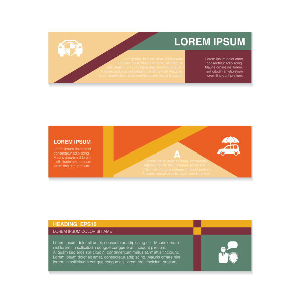 彩色横幅和标签与保险图标图片下载