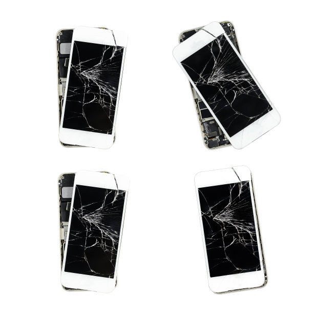 智能手机破碎的屏幕孤立的白色背景图片下载