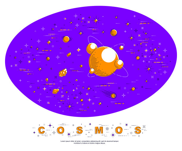 奇妙的未知星系，未知的行星，科幻小说，恒星，彗星，小行星和其他元素。探索宇宙，叹为观止的空间科学。细线三维矢量插图。图片下载