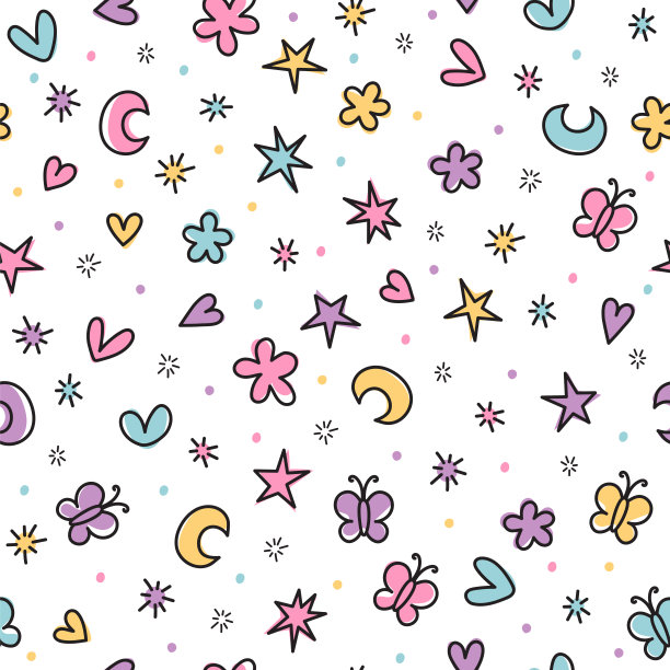 可爱的无缝图案与手绘卡通元素的孩子。斯堪的纳维亚风格的背景。很适合过生日，布料，纺织品，贺卡图片下载