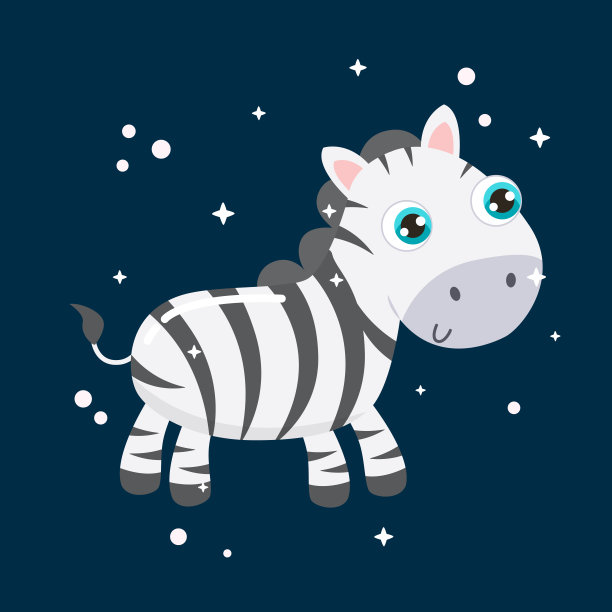 可爱的斑马矢量插图。图片下载