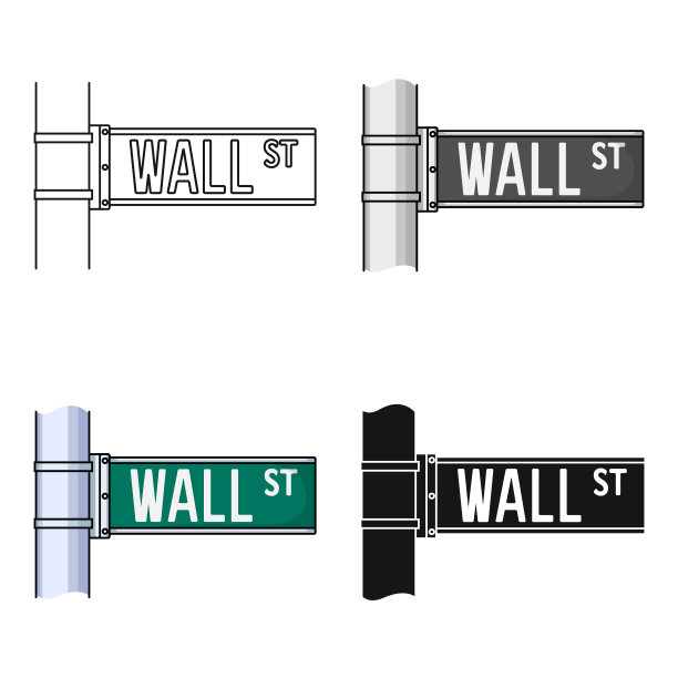 华尔街标志图标在卡通风格孤立的白色背景。金钱和金融符号股票矢量网络插图。图片下载