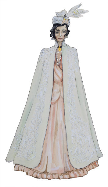 水彩画：身穿浅色斗篷和西装的时尚美丽贵族图片下载