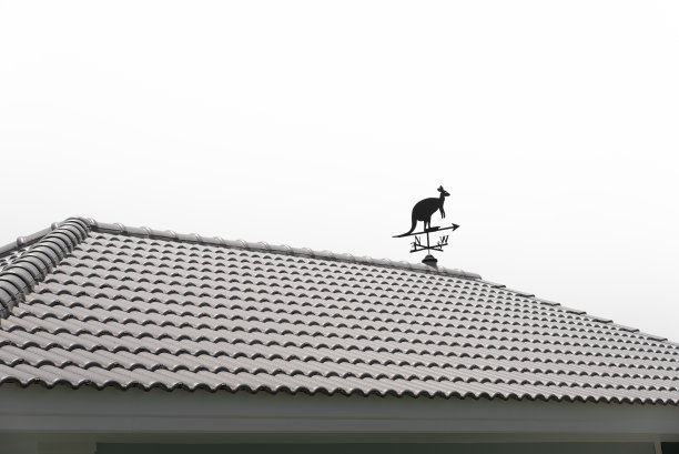 房屋顶部成排的瓦片，孤立在白色背景上。图片下载