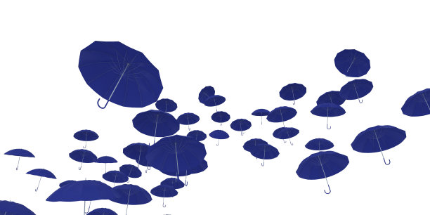 孤立的蓝色伞在白色的背景，3d渲染图片下载