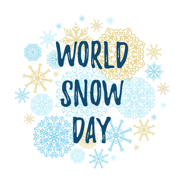 世界雪日贺卡矢量冬季假日背景，手写书法的雪花飘落图片下载