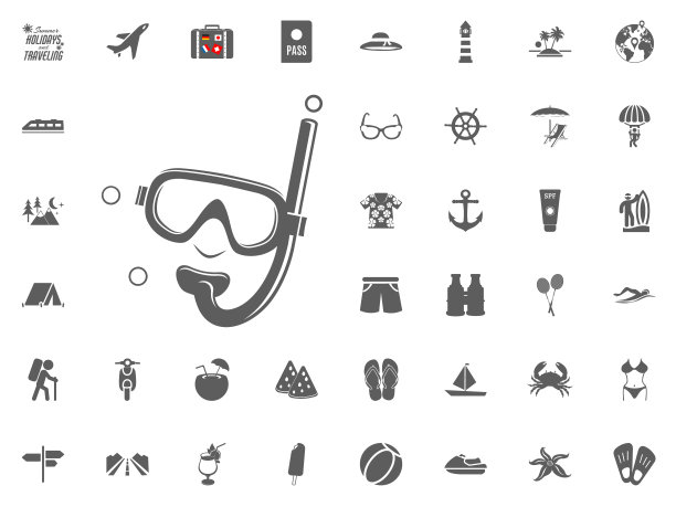 潜水镜图标。暑假和旅游矢量图标集。图片下载