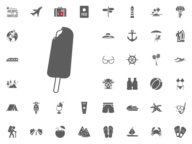 冰淇淋上的木棒图标。暑假和旅游矢量图标集。图片下载