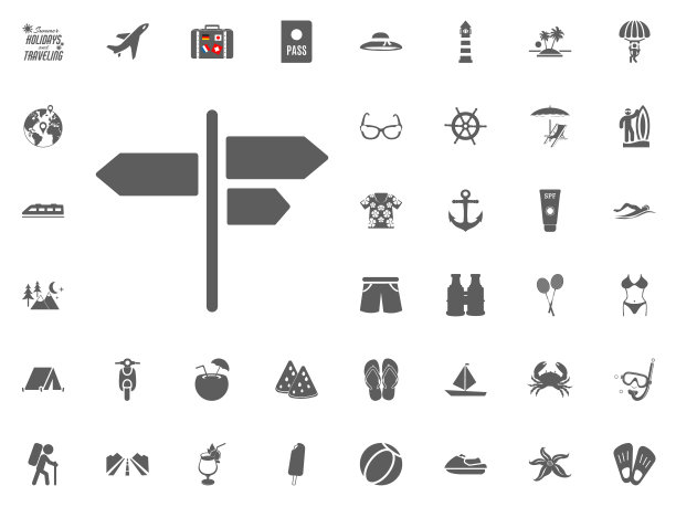 路标图标。暑假和旅游矢量图标集。图片下载