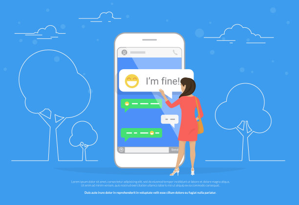 聊天聊天概念插图的年轻女子站在大手机附近图片下载