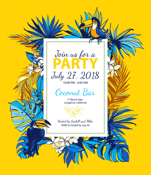 矢量插图热带花卉夏季派对海报邀请图片下载