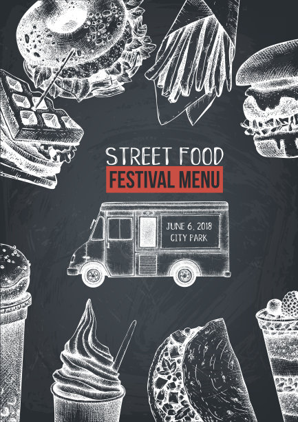黑板上的快餐菜单设计模板图片下载