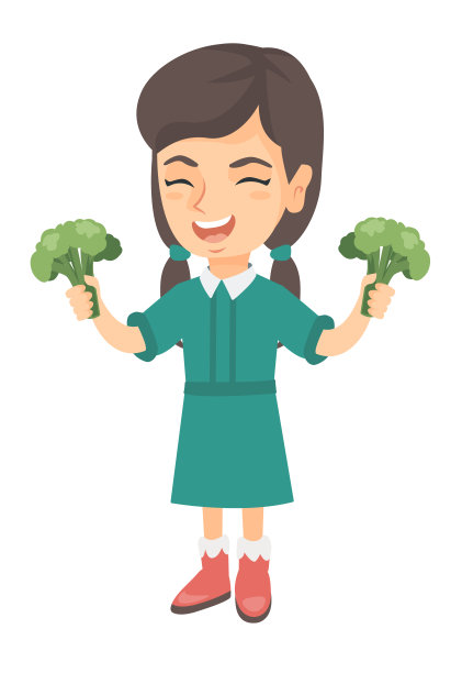 白人女孩拿着花椰菜笑着图片下载