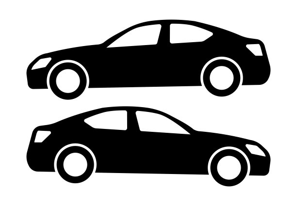 白色背景上有两辆黑色汽车的剪影图片下载