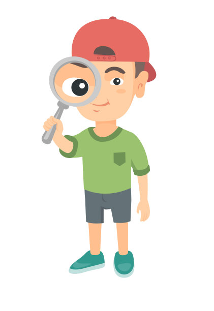 一个白人男孩在看放大镜图片下载