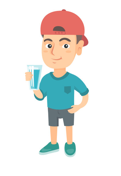 一个白人小男孩拿着一杯水图片下载