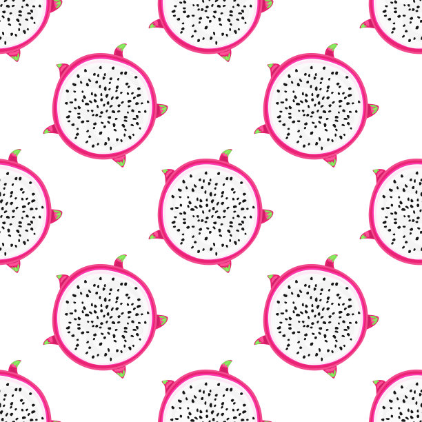 无缝模式与热带水果。健康的甜点。圆润的背景。火龙果或火龙果异国情调的食品。包装，印在衣服上，墙纸上，夏日横幅上图片下载