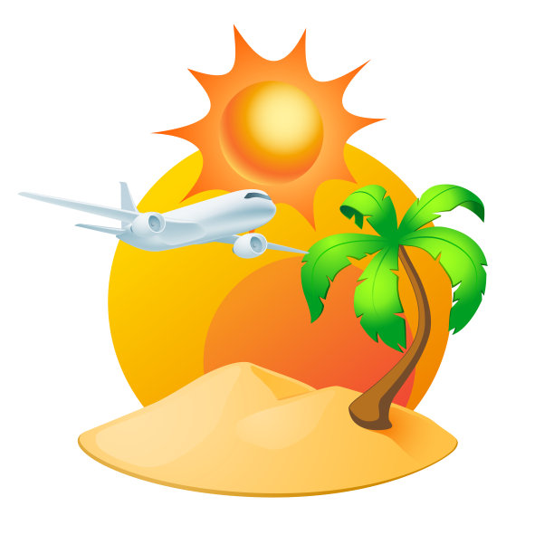 岛上有棕榈树和太阳孤立在白色图片下载