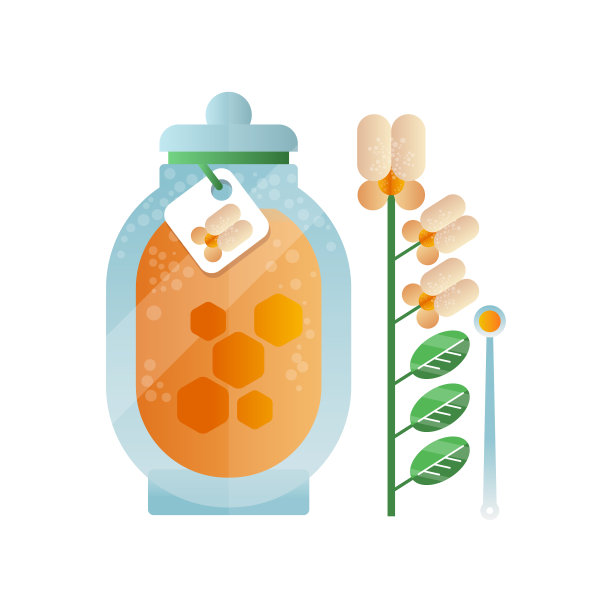 蜂蜜和花蜜玻璃瓶，天然草本有机产品载体插图上的白色背景图片下载