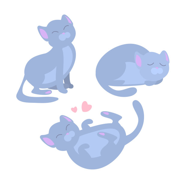 在白色背景上的各种姿势的可爱的猫的矢量收集插图。平面风格的设计贺卡，海报，网站，网站，横幅，贴纸素材图片