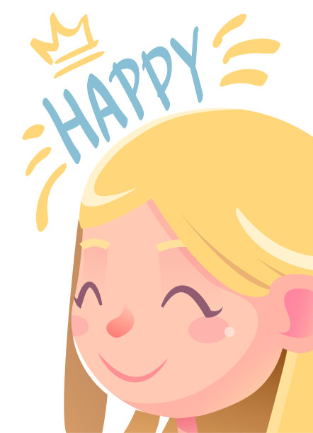 快乐微笑的女孩插画。横幅，背景，传单，海报，卡通风格与可爱的女孩。用于问候、装饰、祝贺的海报、矢量卡。特写，金发。图片下载