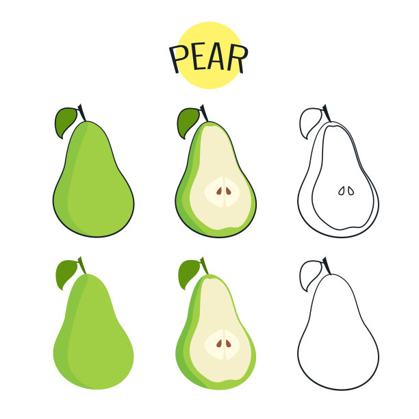 梨向量集。插图上白色，卡通平面设计图片下载