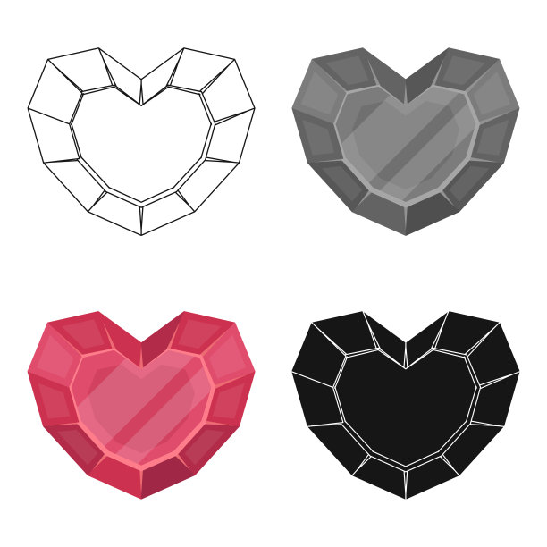 心形宝石图标在卡通风格孤立的白色背景。珍贵矿物和珠宝符号股票矢量网络插图。图片下载