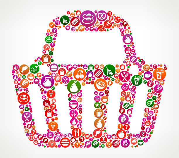 购物车食品和饮食矢量图标背景图片下载