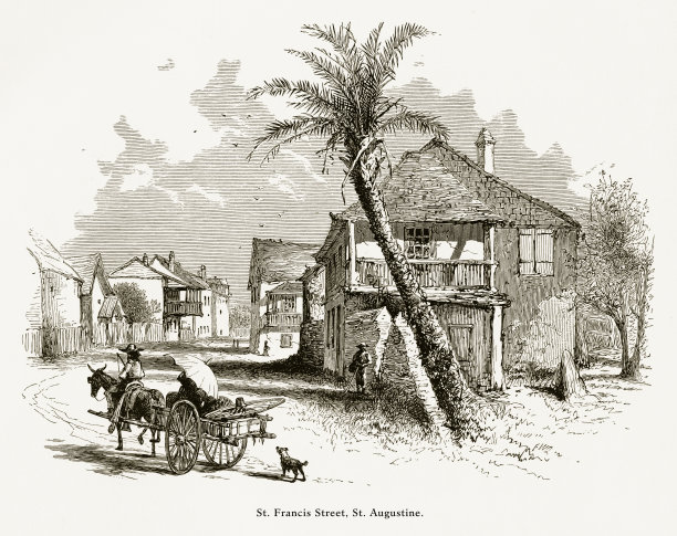 圣弗朗西斯街，美国佛罗里达州圣奥古斯丁，美国维多利亚版画，1872年图片下载
