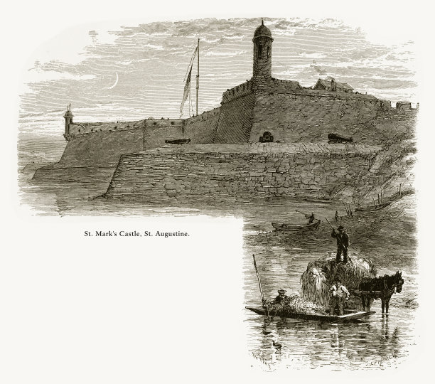 圣马可城堡，美国佛罗里达州圣奥古斯丁，美国维多利亚版画，1872年图片下载