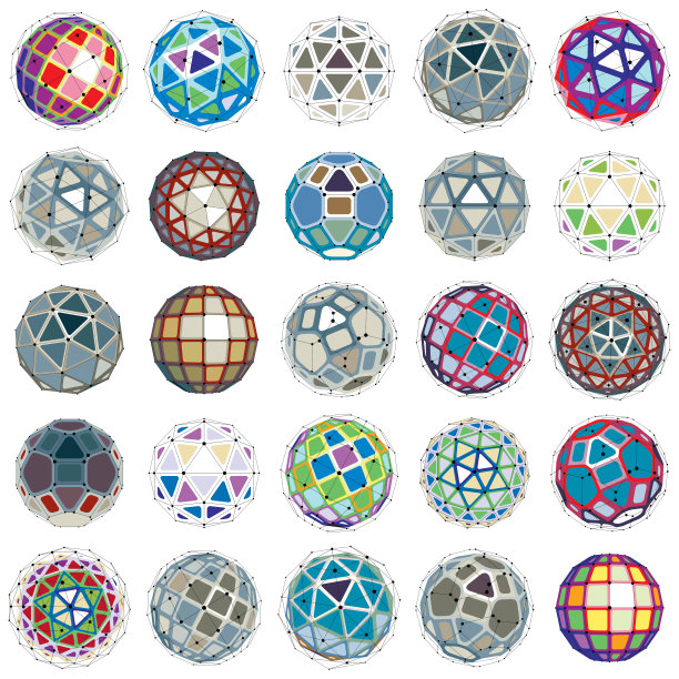 一组透视技术形状，多边形线框对象集合。在通信技术主题上作为设计结构的抽象面元素图片下载