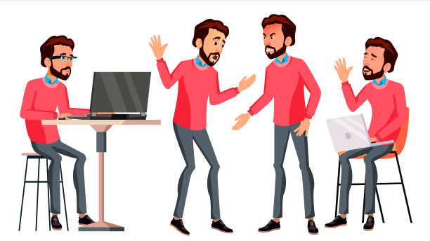 上班族向量。面对情绪，各种手势。商人的人。微笑的行政人员，仆人，工人，官员。孤立的人物插图图片下载