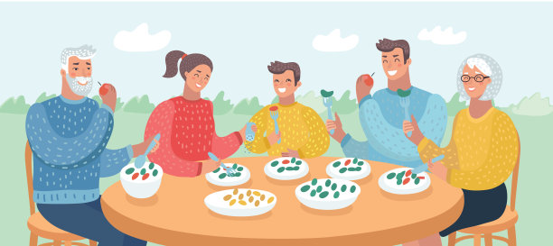 快乐的一大家人一起吃晚餐素材图片