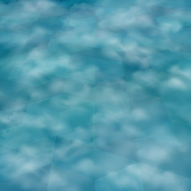 摘要透视背景的蓝色梯度几何形状图案与云。图片下载