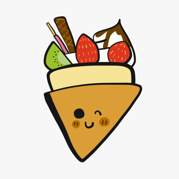 可丽饼与水果和掼奶油卡通涂鸦矢量插图图片下载
