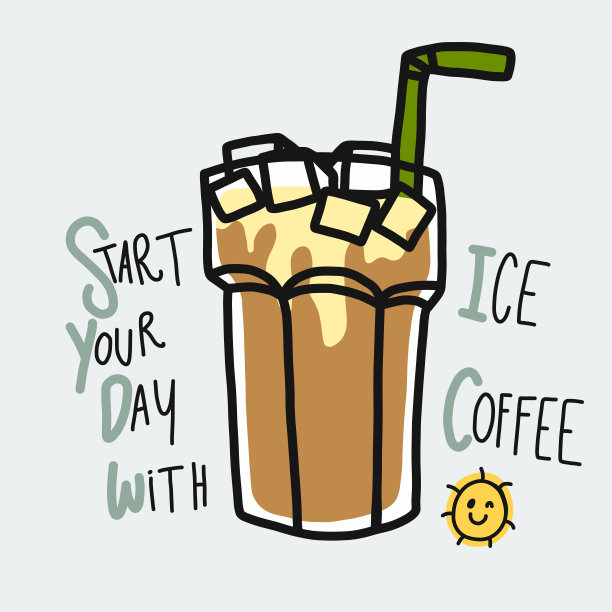 以冰咖啡卡通涂鸦矢量插图开始你的一天图片下载
