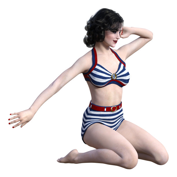 3D插图复古海报女郎在白色图片下载