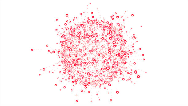 红粉色的心形颗粒飞扬。孤立在白色背景上。图片下载