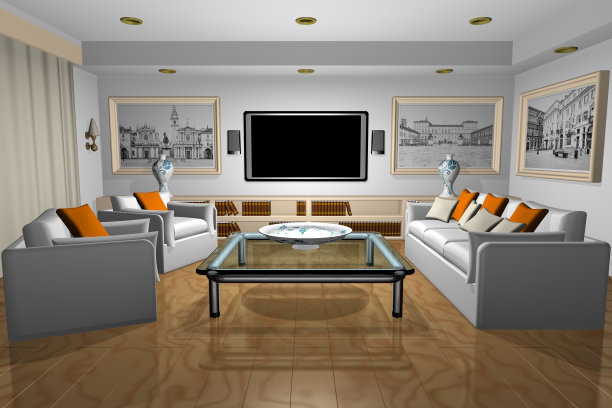 的房子。Reax。在客厅里- 3D插图图片下载