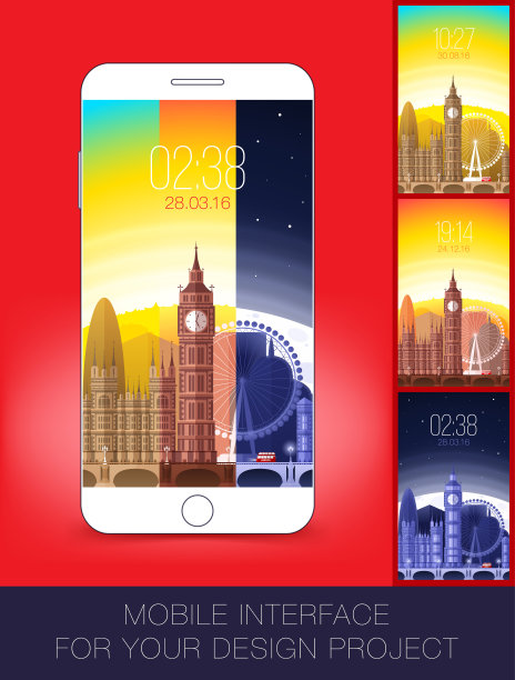 带有城市景观的移动界面壁纸设计。矢量插图。每股收益10图片下载