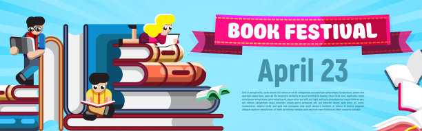蓝色的图书节旗帜布局鲜艳图片下载