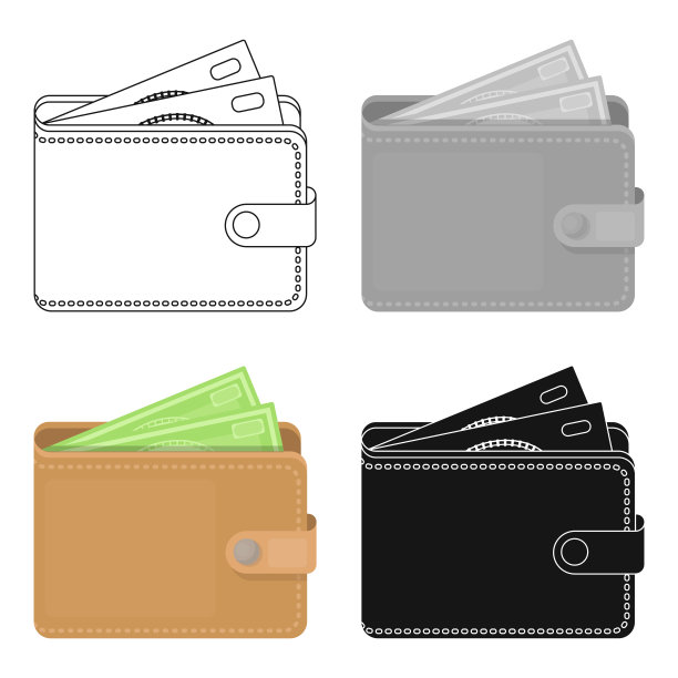 钱包与现金图标在卡通风格孤立的白色背景。休息和旅行符号股票网络矢量插图。图片下载