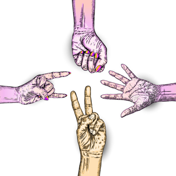 我们很强大或者我们在一起很强大的概念。提高了拳头。墨水的艺术。向量。图片下载