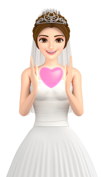3D插图角色-漂亮的新娘谁有心图片下载