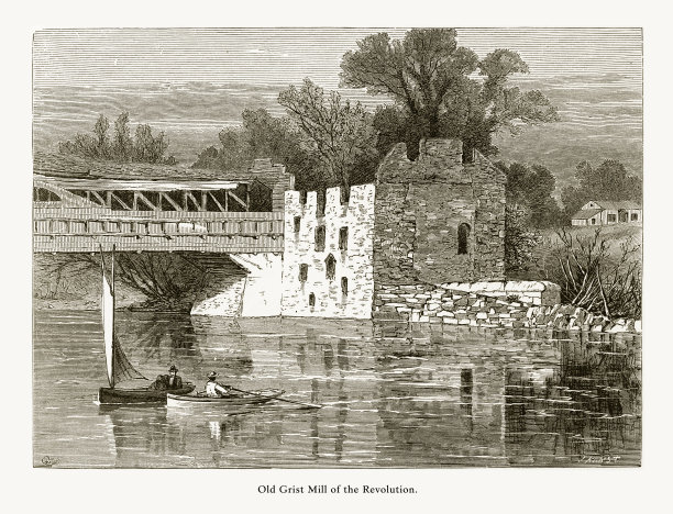 革命的老磨坊，白兰地酒河，罗克兰，美国特拉华州，美国维多利亚版画，1872年图片下载