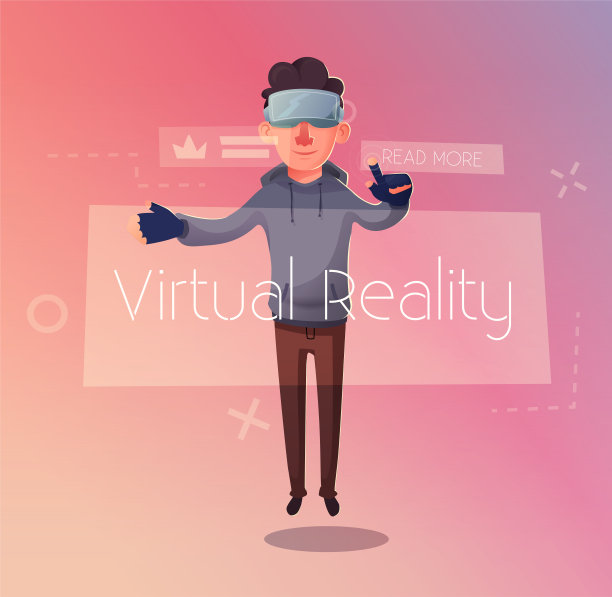 角色佩戴虚拟现实数字眼镜。卡通矢量图图片下载